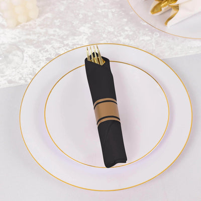 Set of 24 Gold Plastic Silverware with Pre-Rolled Black Paper Napkins - Disposable Wrapped Fork Spoon and Knife Set