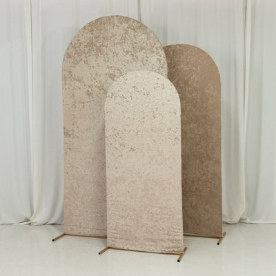 Set of 3 Beige Crushed Velvet Chiara Backdrop Stand Covers For Round Top Wedding Arches - 5ft 6ft 7ft - Backdrops