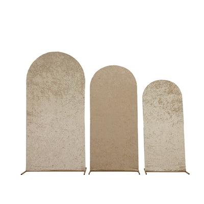 Set of 3 Beige Crushed Velvet Chiara Backdrop Stand Covers For Round Top Wedding Arches - 5ft 6ft 7ft - Backdrops
