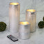 Set of 3 LED Flameless Pillar Candles Remote Operated Metallic Silver - Battery Powered 4", 6", 8"