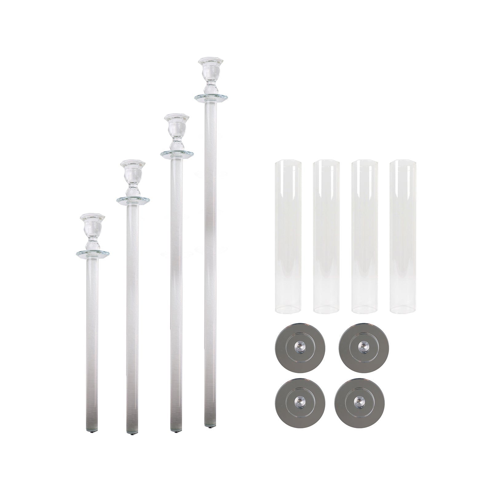 Set of 4 Crystal Glass Hurricane Taper Candle Holders Decorative Tall Candle Stands Clear Cylinder Chimney Tubes 29’’