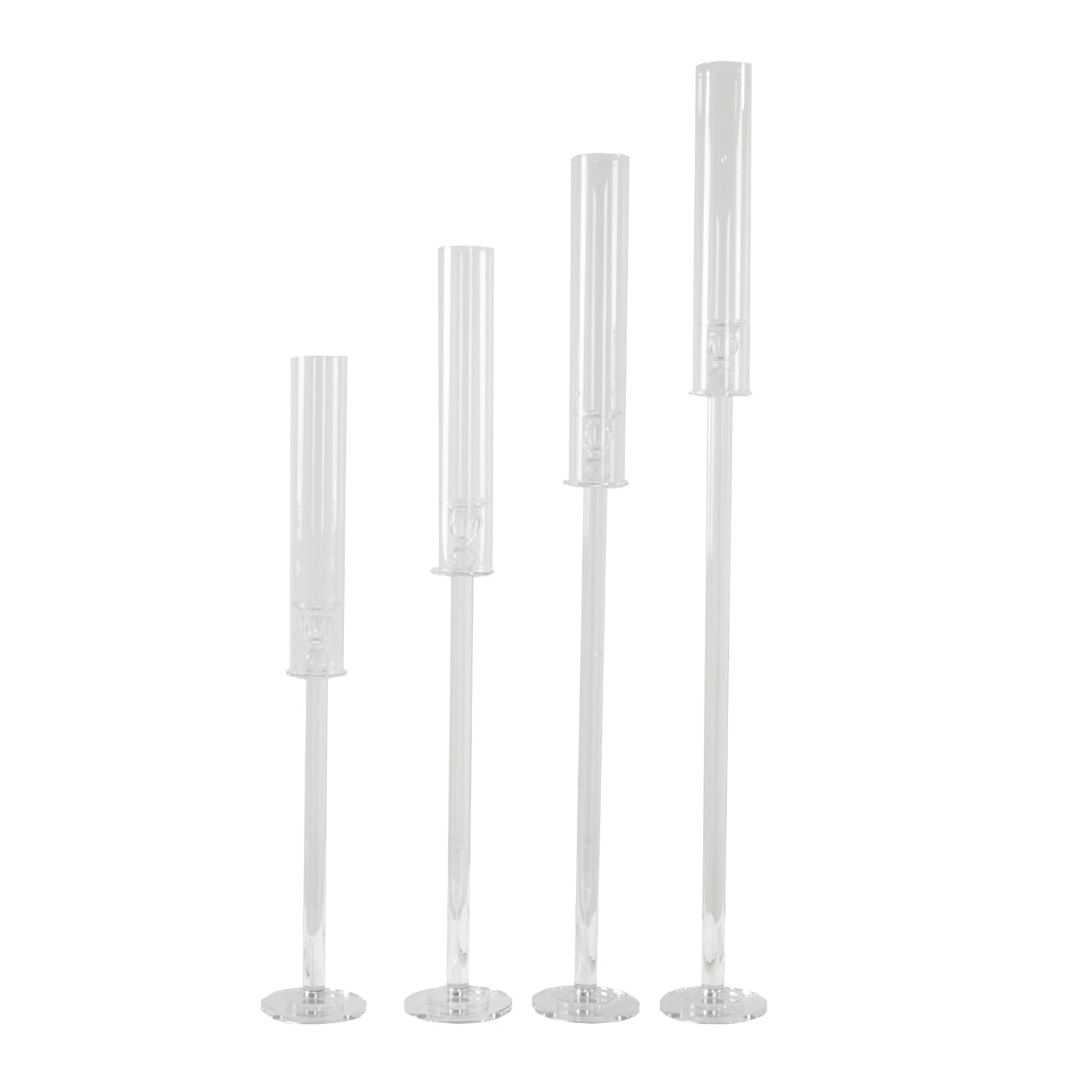 Set of 4 Crystal Glass Hurricane Taper Candle Holders Decorative Tall Candle Stands Clear Cylinder Chimney Tubes 29’’
