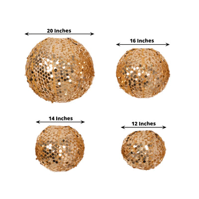 Set of 4 Glitter Gold Payette Sequin Hanging Lanterns Large Decorative Round Foldable Fabric Chinese Lantern Lampshades