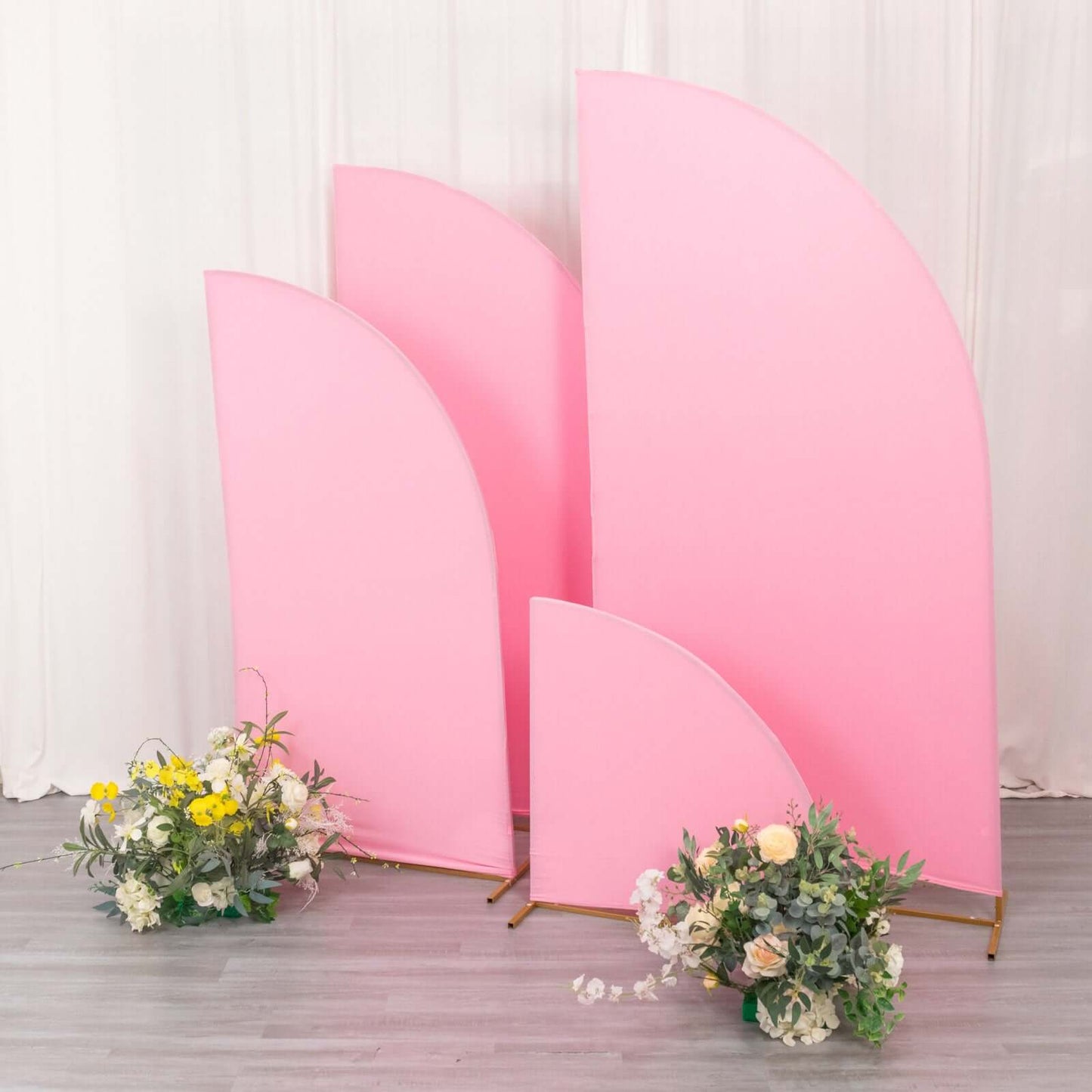 Set of 4 Matte Pink Spandex Half Moon Chiara Backdrop Stand Covers, Custom Fitted Wedding Arch Covers - 2.5ft,5ft,6ft,7ft