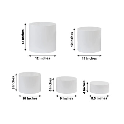 Set of 5 Acrylic Cake Stands Cylinder Design Round Clear - Display Risers for Events 8.5’’ 9’’ 10’’ 11’’ 12’’
