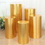 Set of 5 Metallic Gold Spandex Cylinder Pedestal Stand Covers, Shiny Stretchable Pillar Prop Covers - 130 GSM