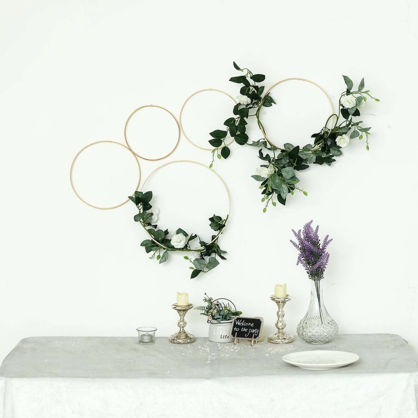 Set of 5 Natural Wooden Rings for Crafts, Floral Hoop Wreath