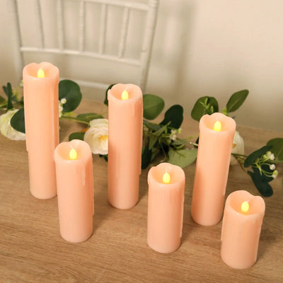 Set of 6 LED Flameless Luminaria Candles Drip Wax Blush - Battery Operated Pillar Lighting - LED