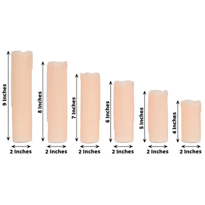 Set of 6 LED Flameless Luminaria Candles Drip Wax Blush - Battery Operated Pillar Lighting - LED