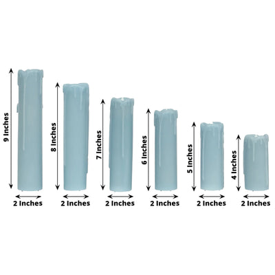 Set of 6 LED Flameless Luminaria Candles Drip Wax Dusty Blue - Battery Operated Pillar Lighting - LED