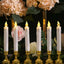 Set of 6 LED Window Candles Flickering White - Battery Operated Taper Candles with Gold Holders 10"