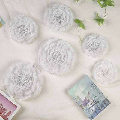 Set of 6 White Carnation 3D Paper Flowers Wall Decor - 7",9",11"