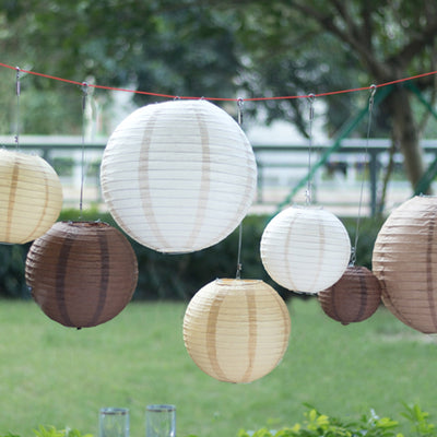 Set of 8 Natural Brown Hanging Paper Lanterns Assorted Sizes Decorative Round Chinese Sky Lanterns - 6’’,8’’,10’’,14’’