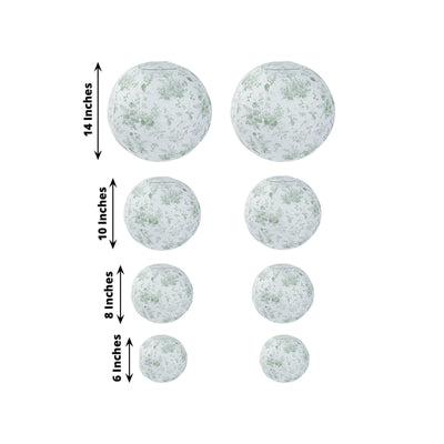 Set of 8 White Sage Green Hanging Chinese Lanterns in French Toile Floral Pattern Festival Paper Lanterns