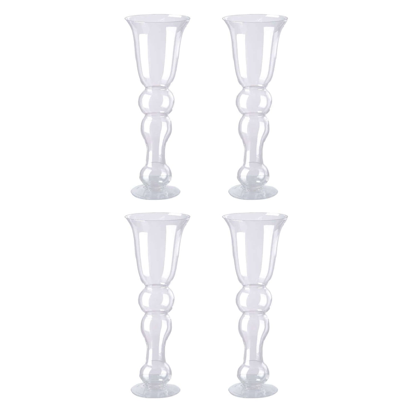 4-Pack Glass Trumpet Vases Pilsner Curved Design Clear - Stylish Flower Centerpieces for Events 20"