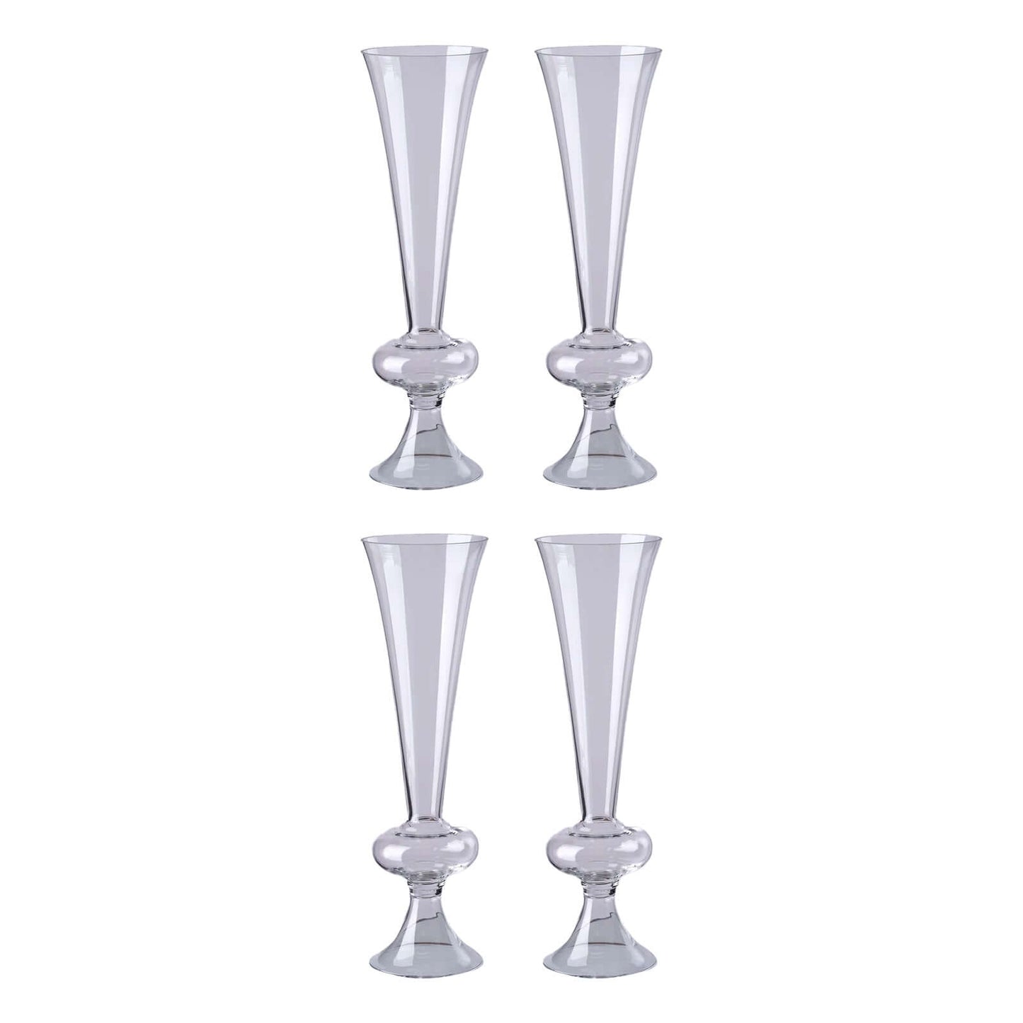 4-Pack Glass Trumpet Vases Crystal Ball Design Clear - Stylish Reversible Floral Centerpieces 15"