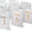 25-Pack Paper Wedding Table Numbers 1-25 White/Sage Green French Toile Design - Free Standing Double Sided Table Signs with Glam Gold Foil Numbers 7"