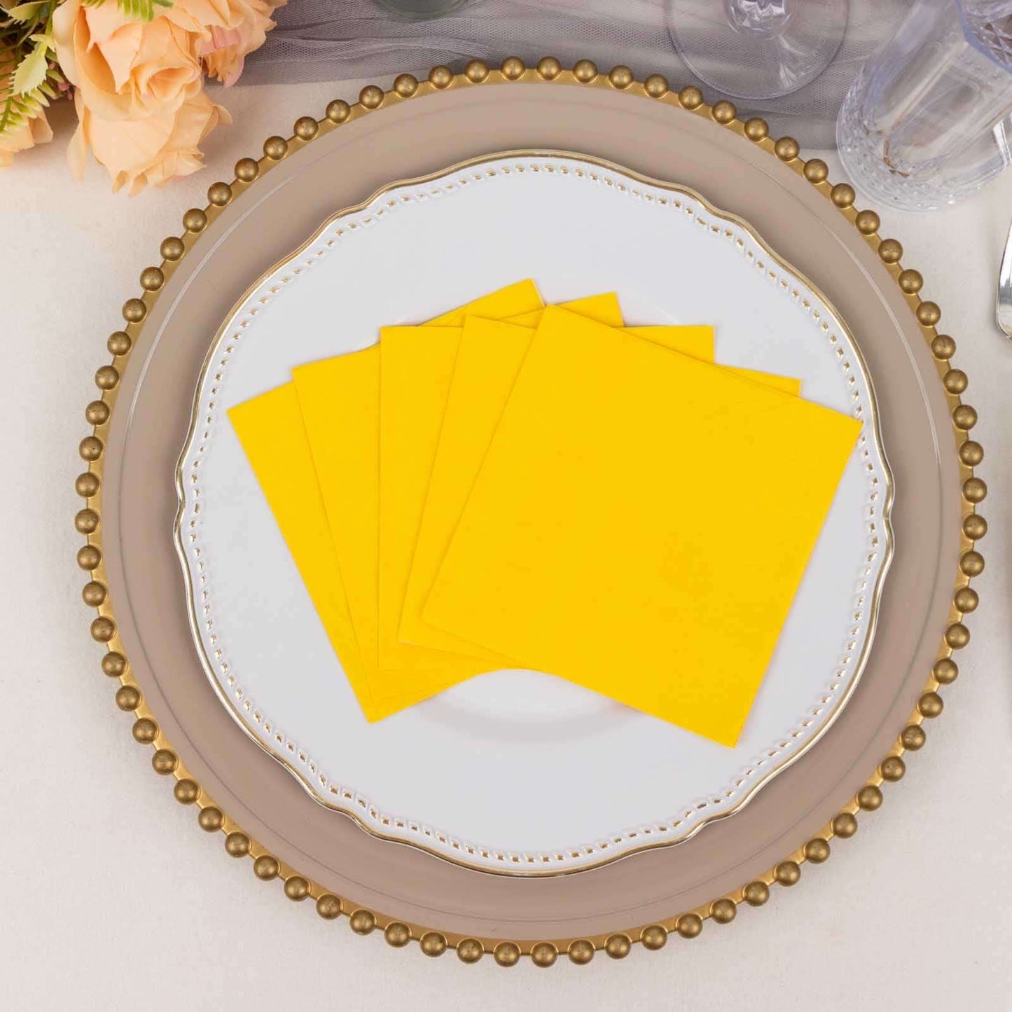 50-Pack Paper Beverage Napkins Yellow - 2 Ply Disposable Soft 18GSM Cocktail Napkins 5"x5"