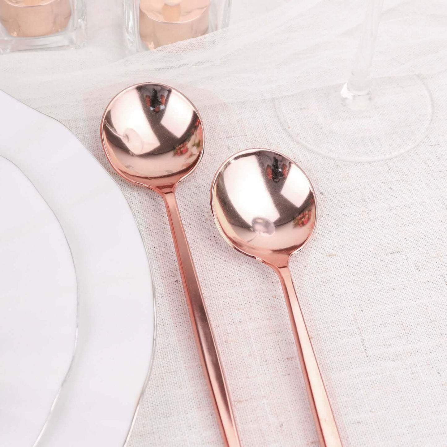 24-Pack Plastic Spoons Glossy Rose Gold - Premium Heavy Duty Disposable Silverware 8"