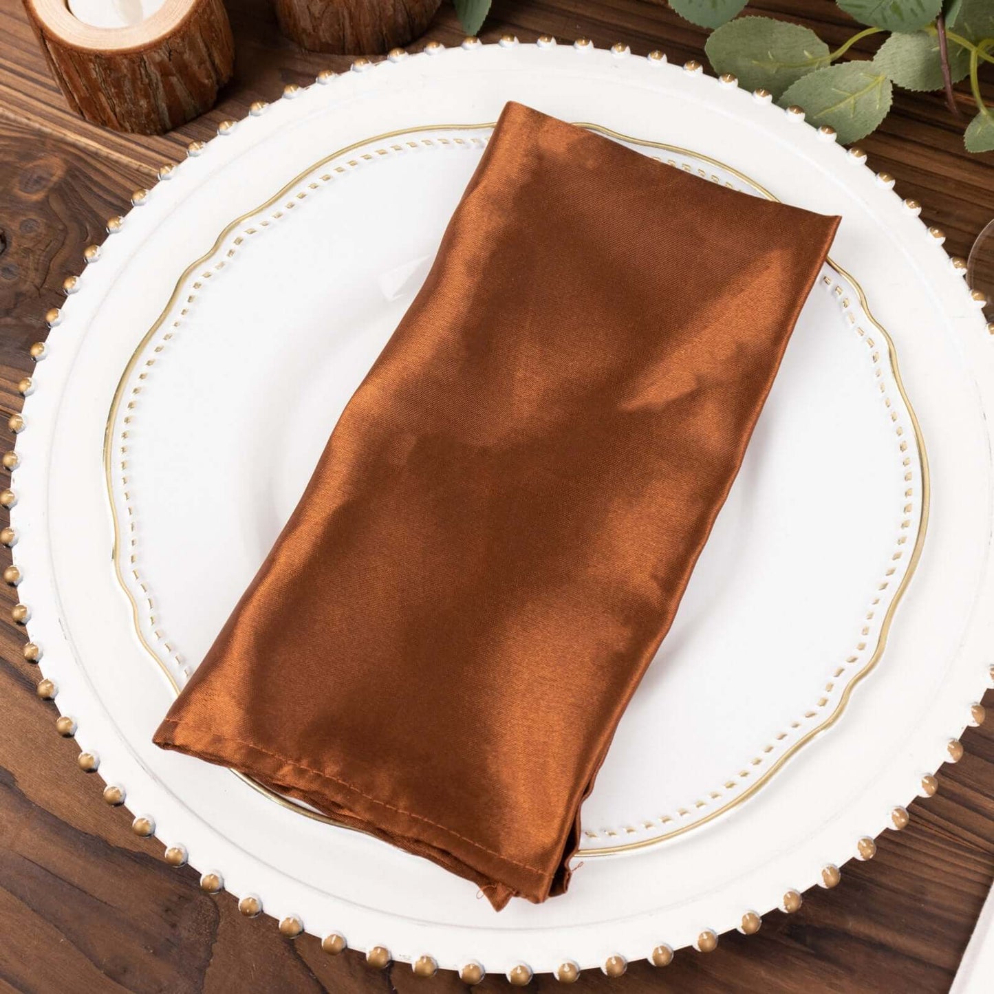 5 Pack Satin 20"x20" Napkins Cinnamon Brown - Luxurious Shine & Smooth Dinner Napkins