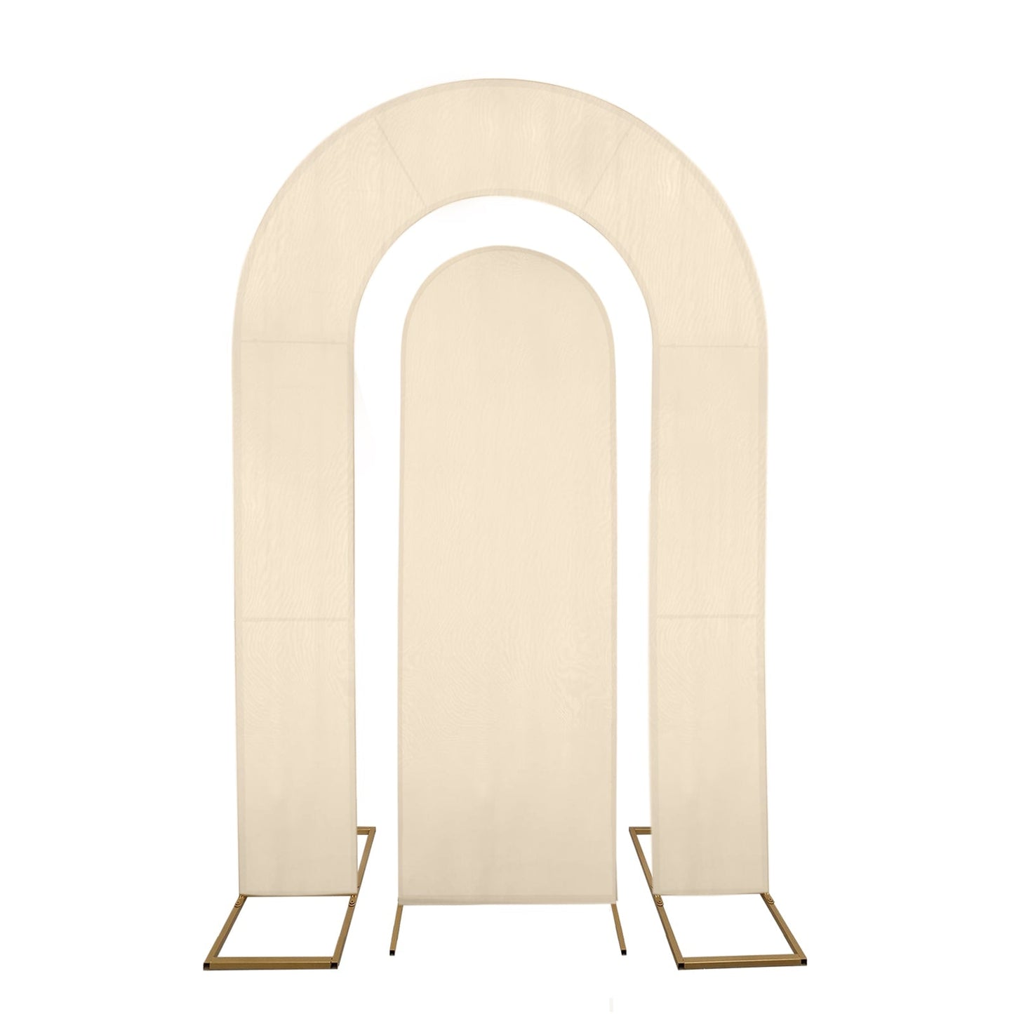 Set of 2 Beige Spandex Fitted Wedding Arch Covers for Round Top and Double Arch Chiara Backdrop Stands - 6ft,8ft