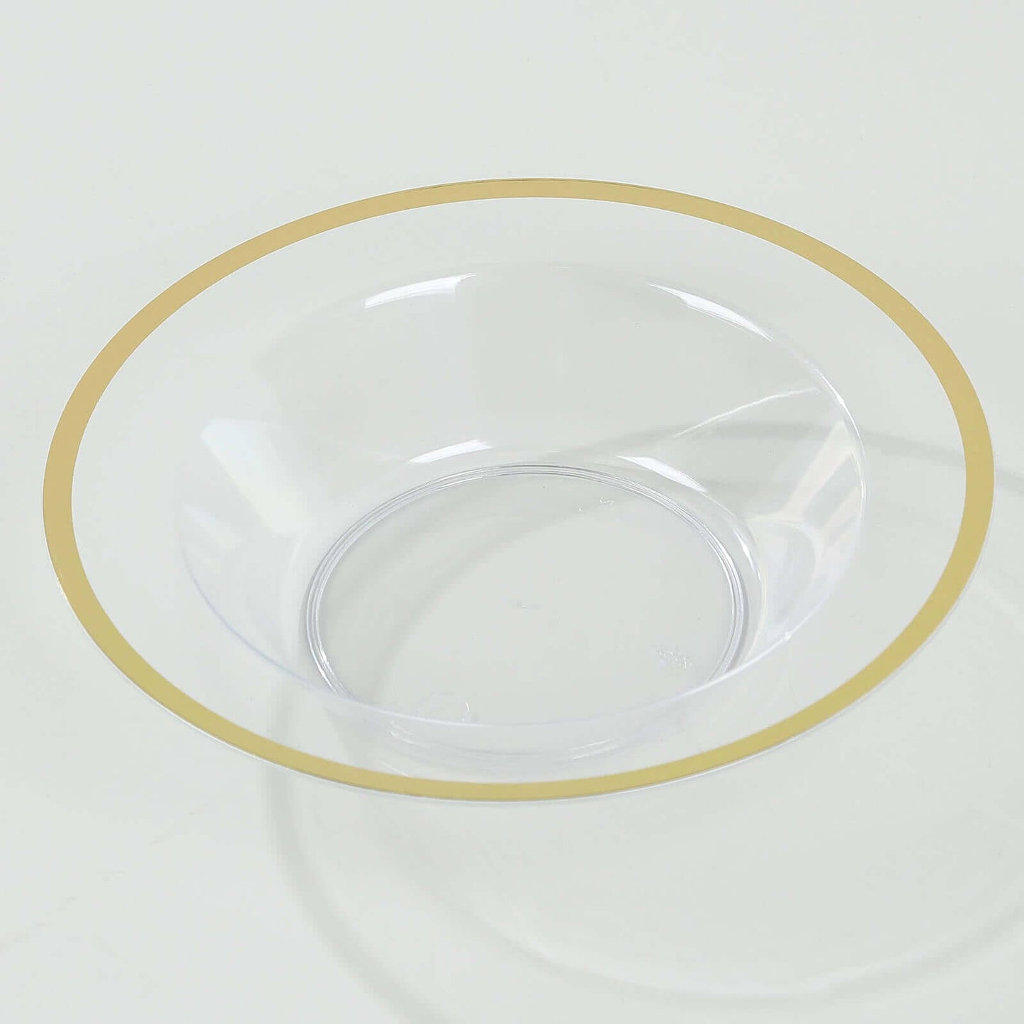 20-Pack Plastic Dessert Serving Bowls Clear Round Design with Gold Rim - Disposable Salad Soup Bowls 12oz