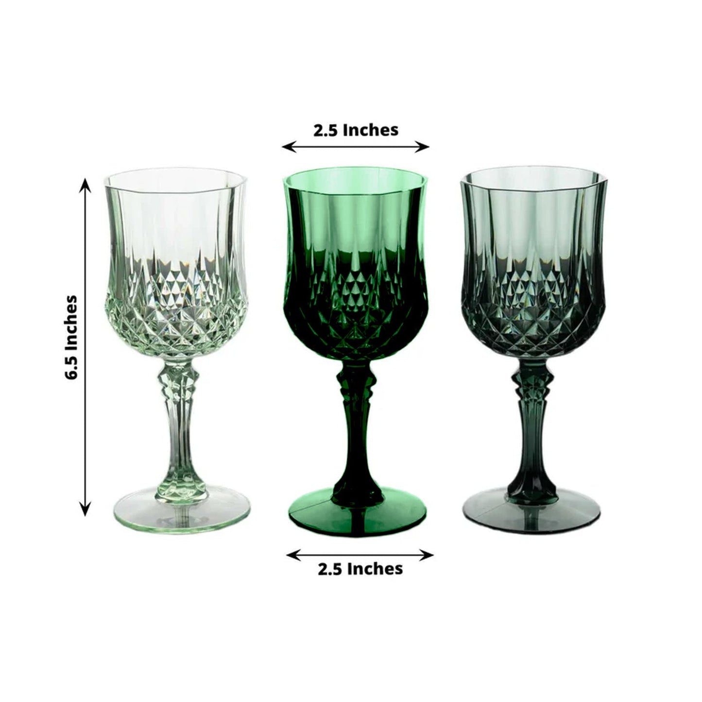 12-Pack Plastic Cocktail Goblets Assorted Green Transparent Crystal Cut - Shatterproof Drinkware 8oz