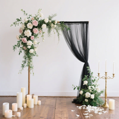 Sheer Backdrop Curtain Panel 5ft Ã— 10ft Black â€“ Wedding Arch Drape with Rod Pocket - Backdrops