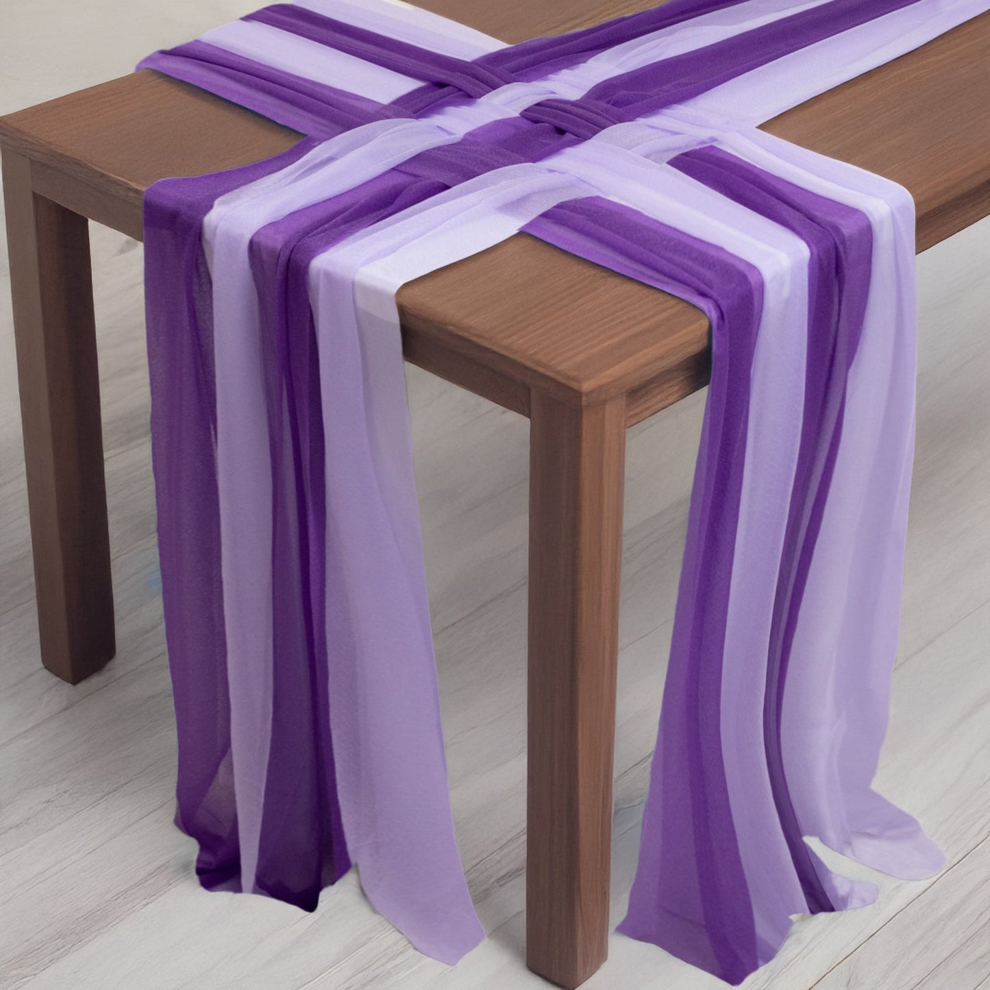 20-Pack 9ft Sheer Table Runners â€“ Purple/Lavender Lilac Shimmer Sheer Drapes, Wrinkle-Free