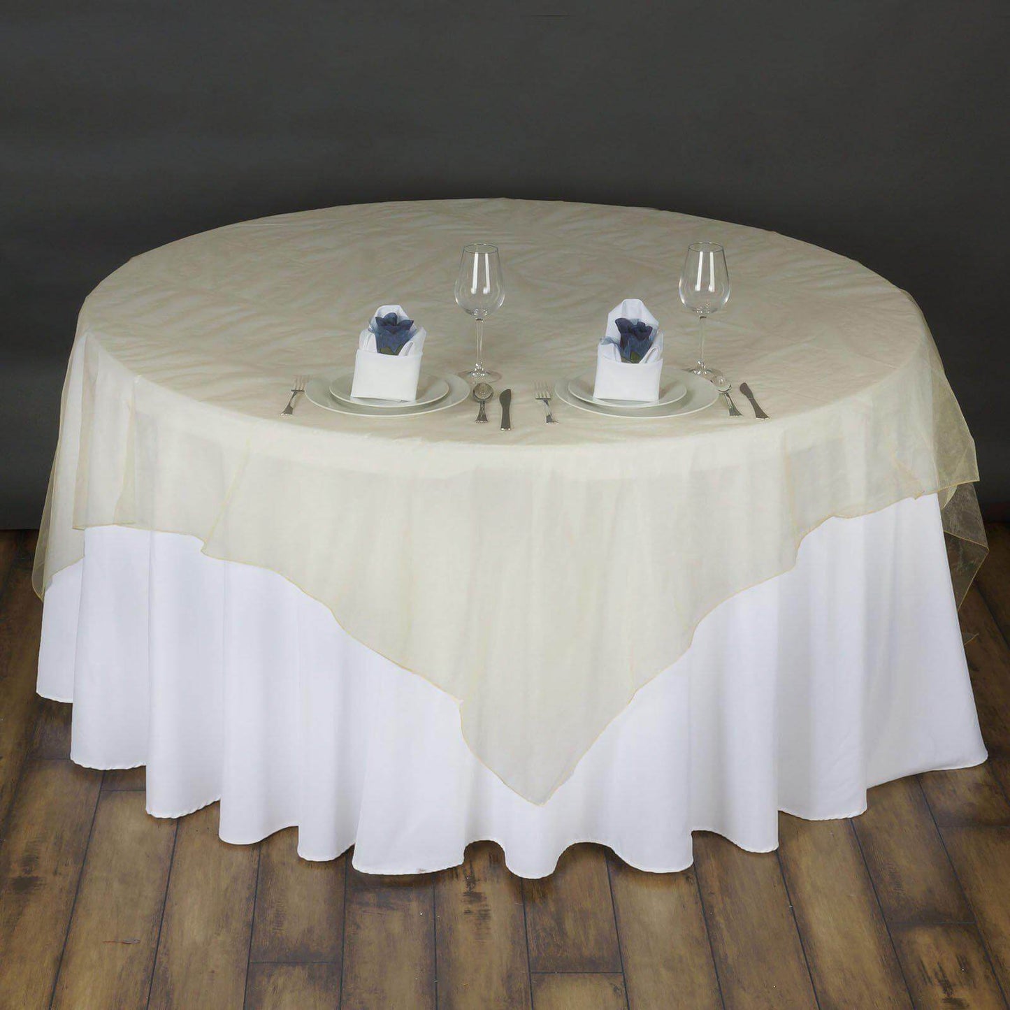 Organza 72"x72" Table Overlay Square Tablecloth Champagne - Sheer Table Cover