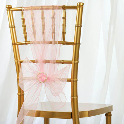 5 Pack Organza Chair Sashes Pink - Reusable Sheer Chair Bows 6"x108"