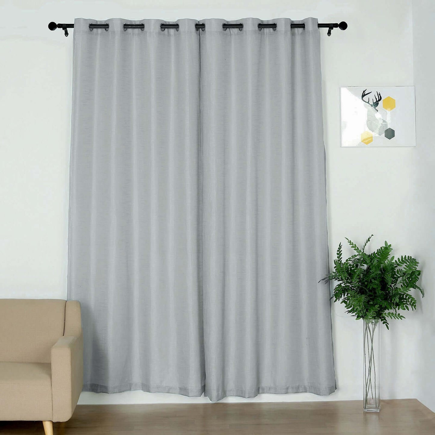 2 Pack Handmade Silver Faux Linen Curtains 52"x96", Curtain Panels With Chrome Grommets
