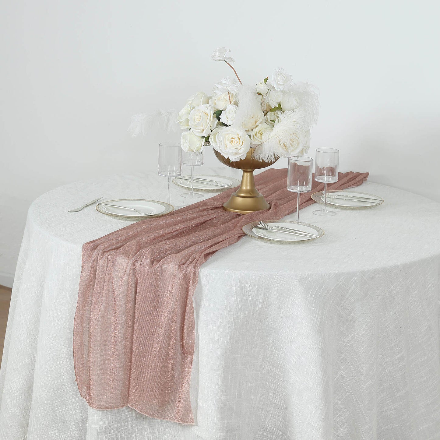 Glitter Gauze 27"x120" Table Runner Rose Gold - Sparkling Reusable Sheer Table Linen