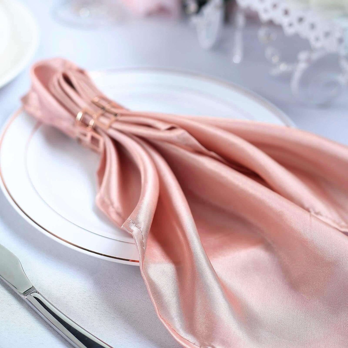 5 Pack Satin 20"x20" Napkins Dusty Rose - Luxurious Shine & Smooth Dinner Napkins