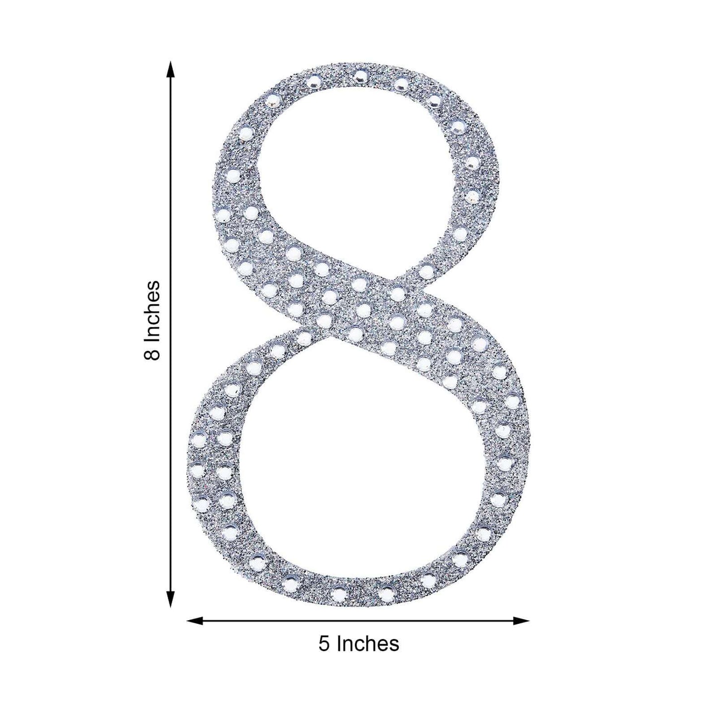 Decorative Rhinestone Number "8 Stickers, Glitter Adhesive Craft Numbers Silver DIY Sparkle Embellishments 8"