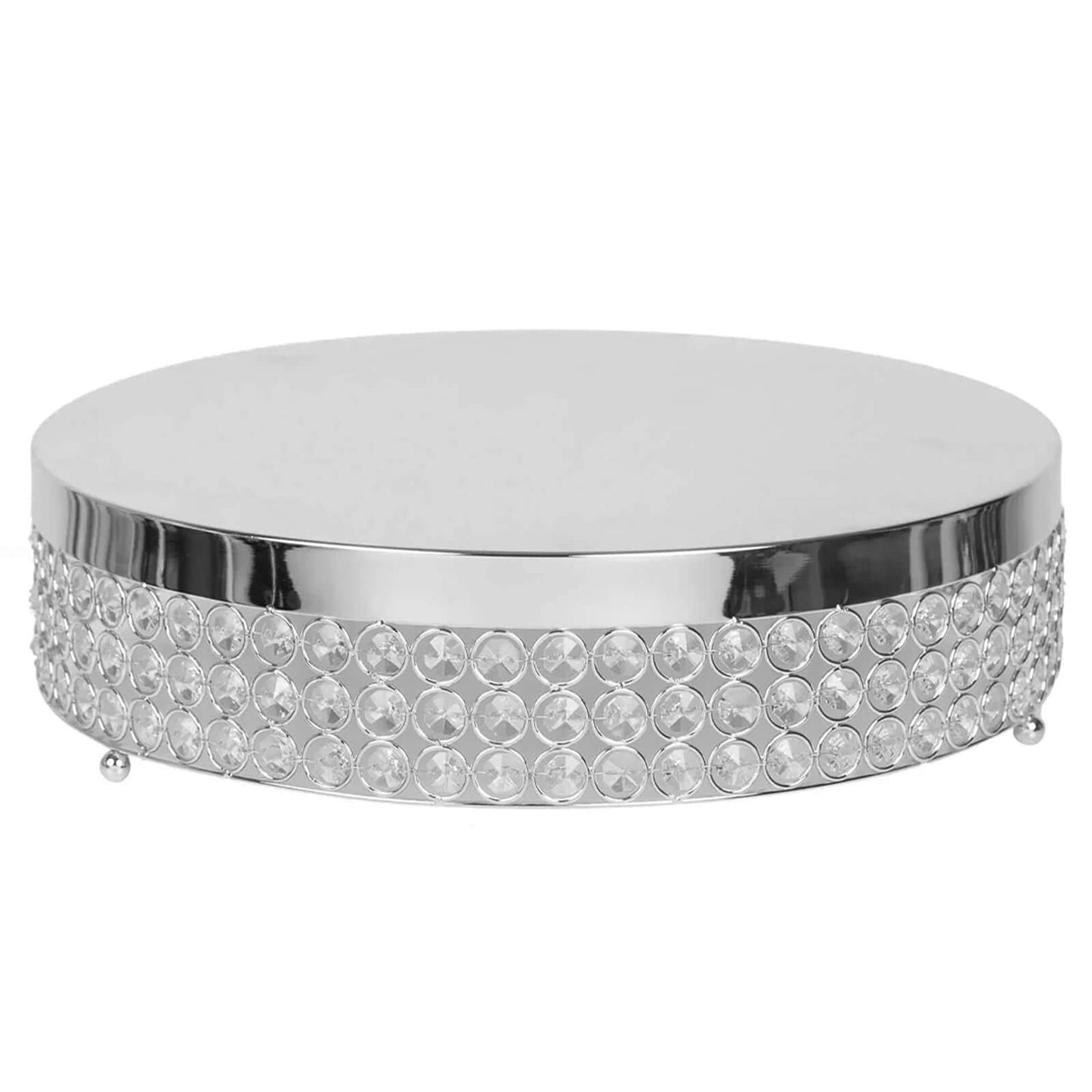 Metal Cake Stand Pedestal Crystal Beaded Design Silver - Cupcake Display and Dessert Riser 13"