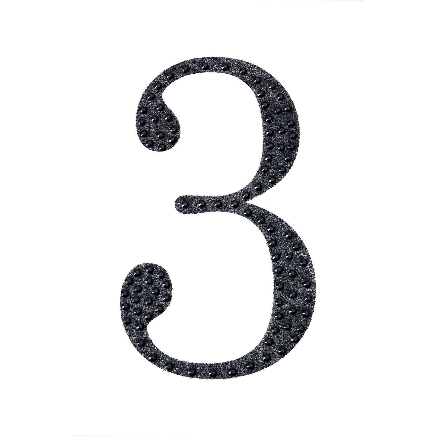 Decorative Rhinestone Number "3" Stickers, Glitter Adhesive Craft Numbers Black DIY Sparkle Embellishments 6"