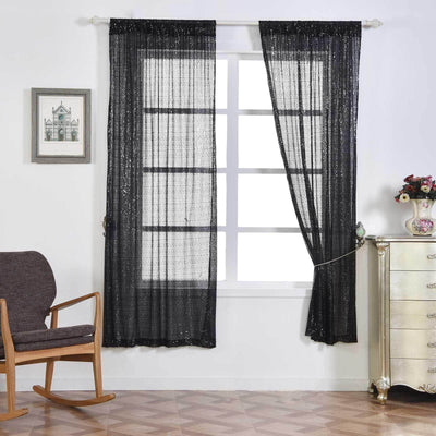 2 Pack Black Sequin Curtains With Rod Pocket Window Treatment Panels - 52"x84â€
