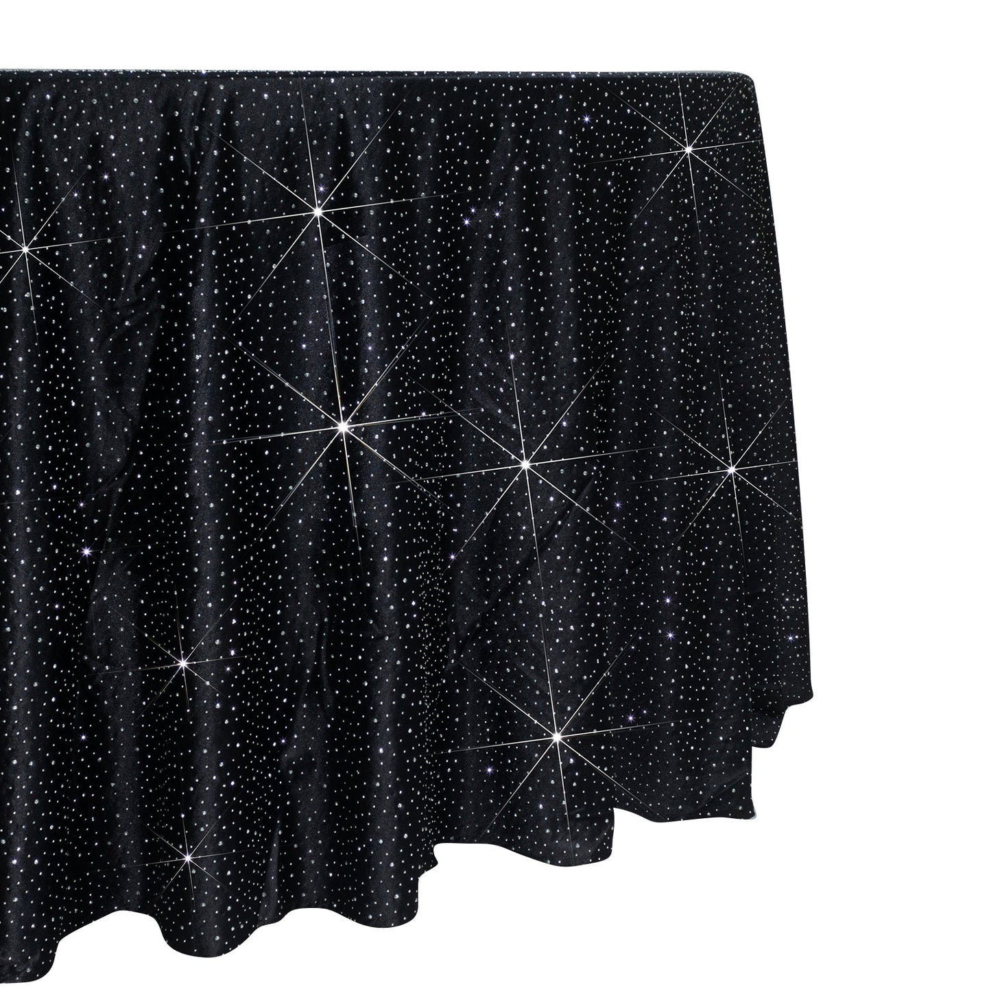 Scuba Round Tablecloth 120â€³ Black with Rhinestone Accents â€“ Seamless, Wrinkle-Free, Stain-Resistant Event Linen