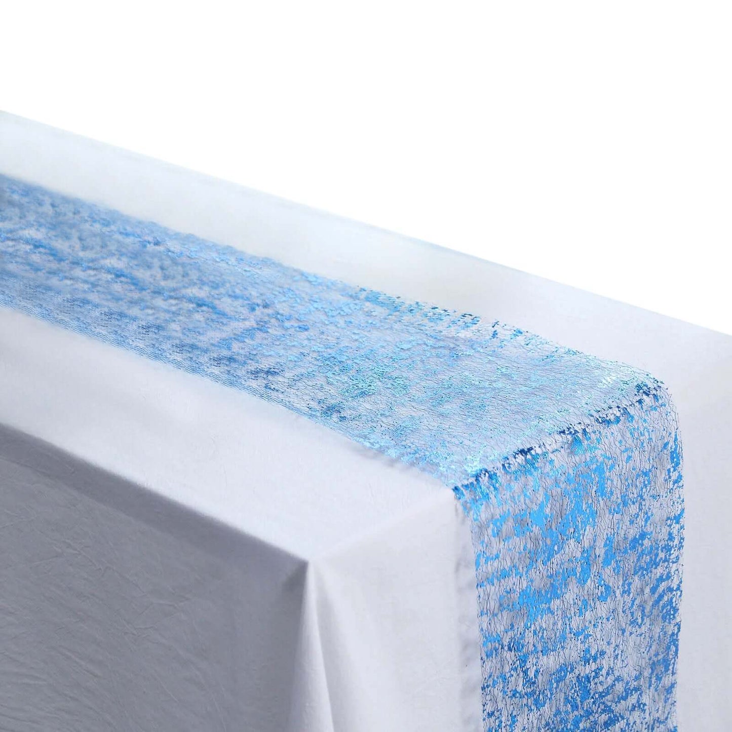 Mesh Polyester 108" Table Runner Roll Metallic Royal Blue - Distressed Foil Look Disposable Table Decor
