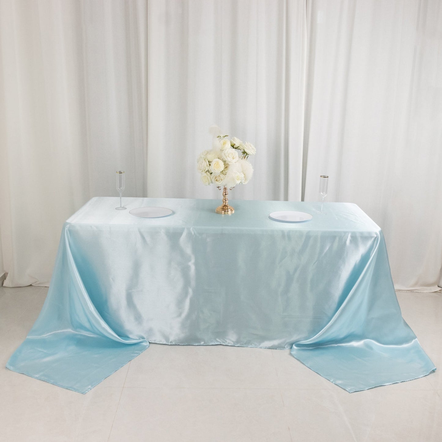 Satin Rectangular 90"x156" Tablecloth Light Blue - Seamless Table Cover