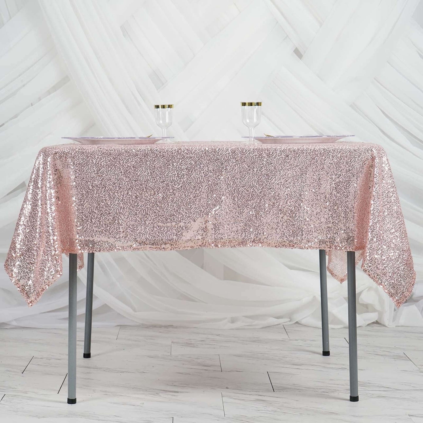 Sequin 60"x60" Table Overlay Square Tablecloth Blush - Luxe Wedding Table Topper
