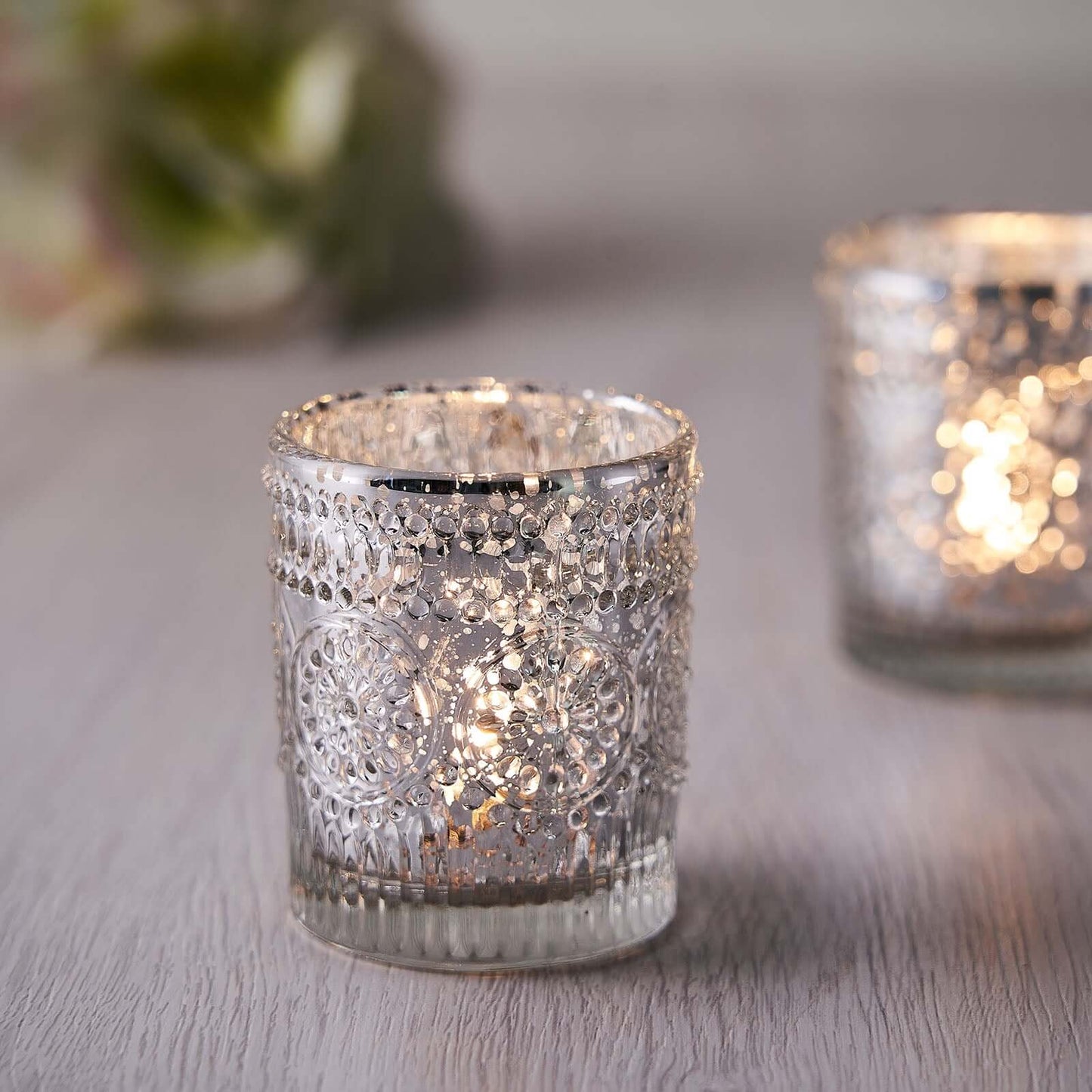 6-Pack Silver Glass Votive Tealight Holders - Stylish Primrose Design for Weddings & DÃ©cor