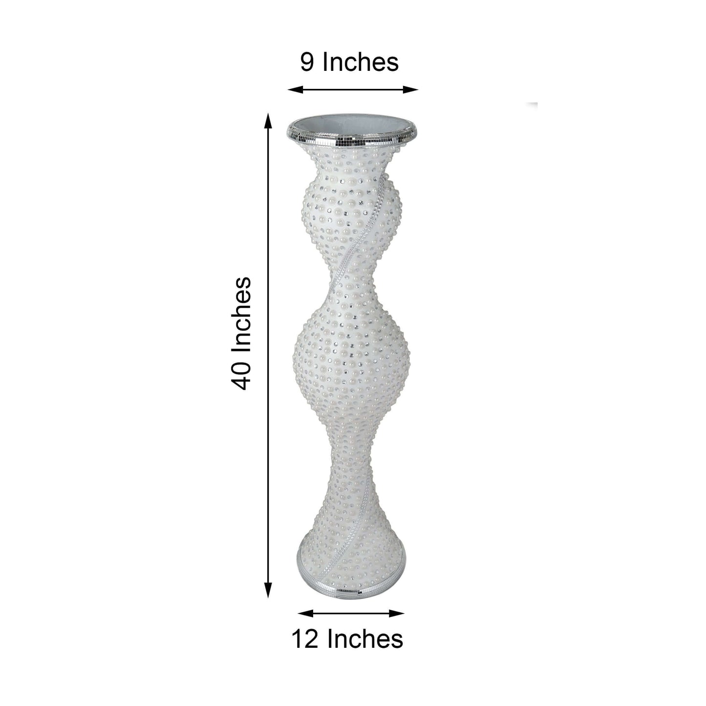 40" Magical Mermaid Style Mirror Mosaic and Pearl Studded Floor Vase