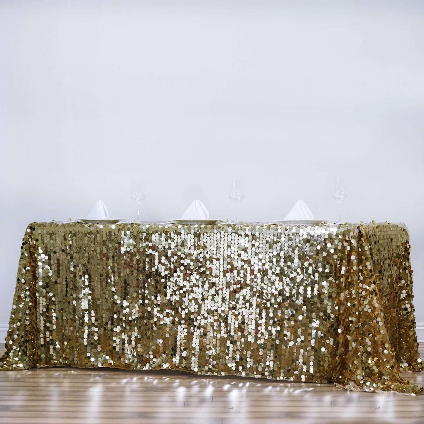 Sequin 90"x156" Rectangle Tablecloth Champagne - Seamless Big Payette Table Cover