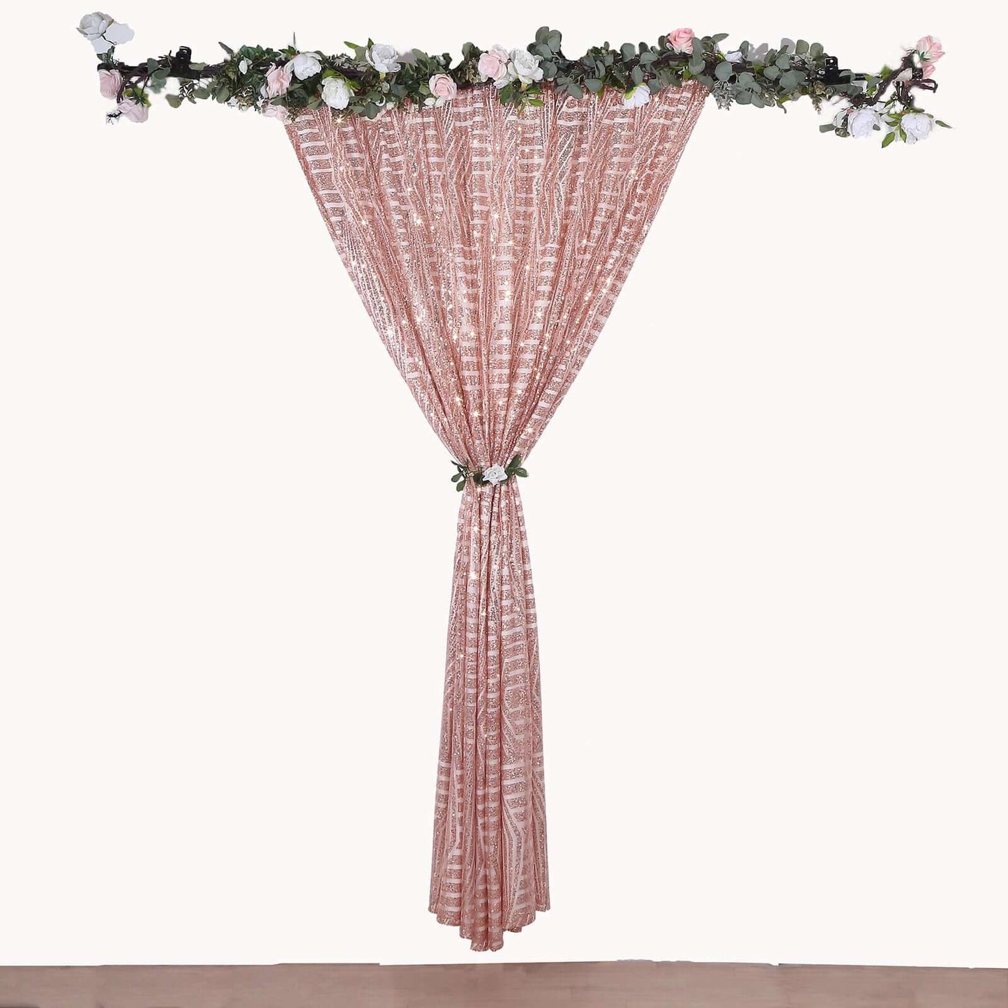 8ftx8ft Rose Gold Geometric Sequin Event Curtain Drapes with Satin Backing, Seamless Opaque Sparkly Backdrop Event Panel in Diamond Glitz Pattern