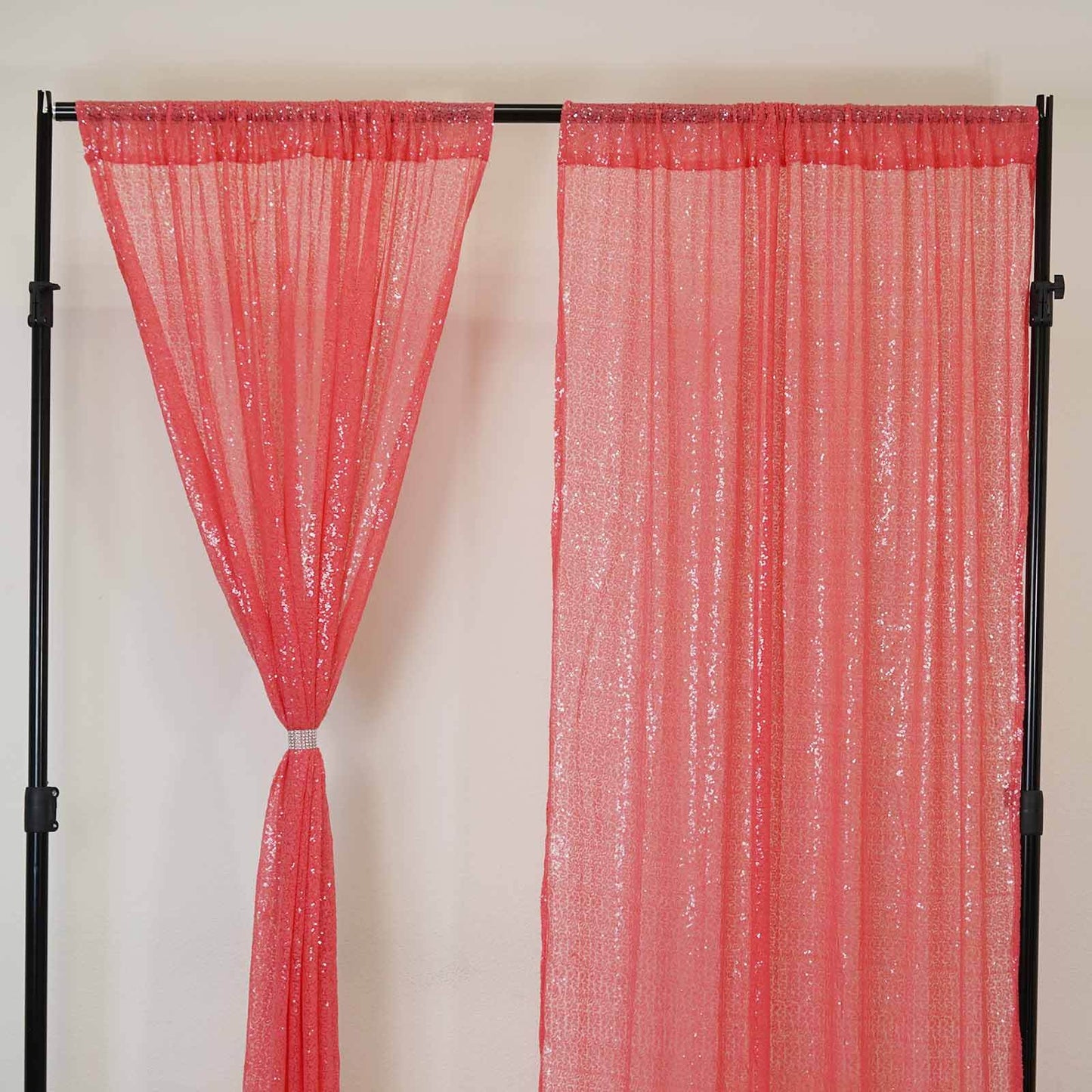 2 Pack Coral Sequin Curtains With Rod Pocket Window Treatment Panels - 52"x84â€