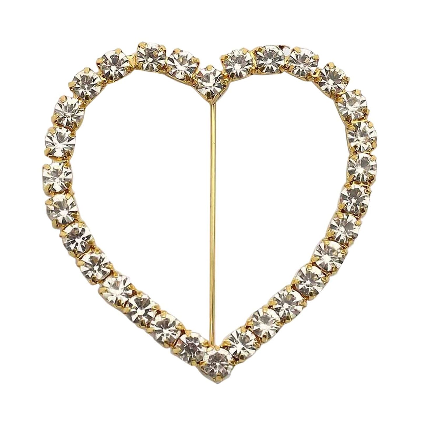 Rhinestone Chair Sash Band Buckle Gold 2" Heart Metal - Glittering Diamond Accent for Weddings & Special Events