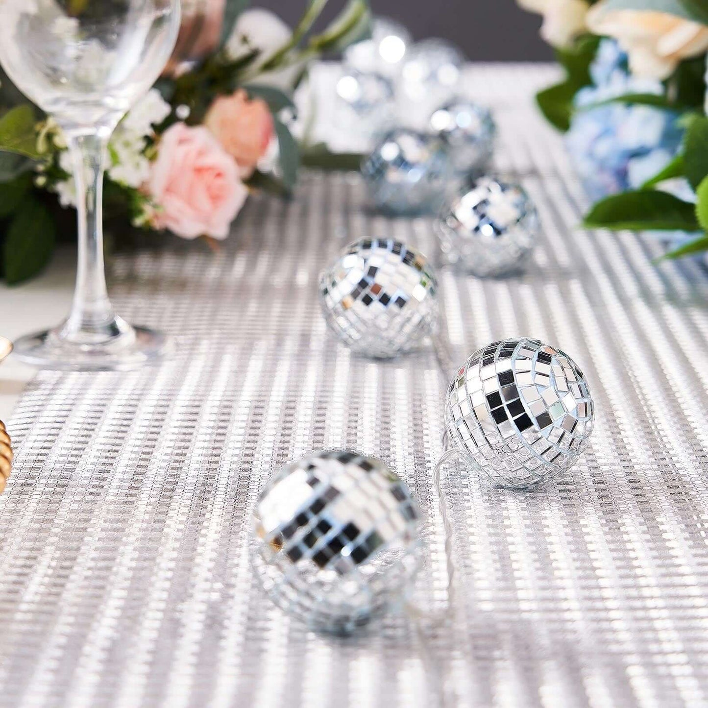 10 LED String Light Garland Silver Disco Mirror Ball Cool White - Battery Operated Decorative Lighting 6ft