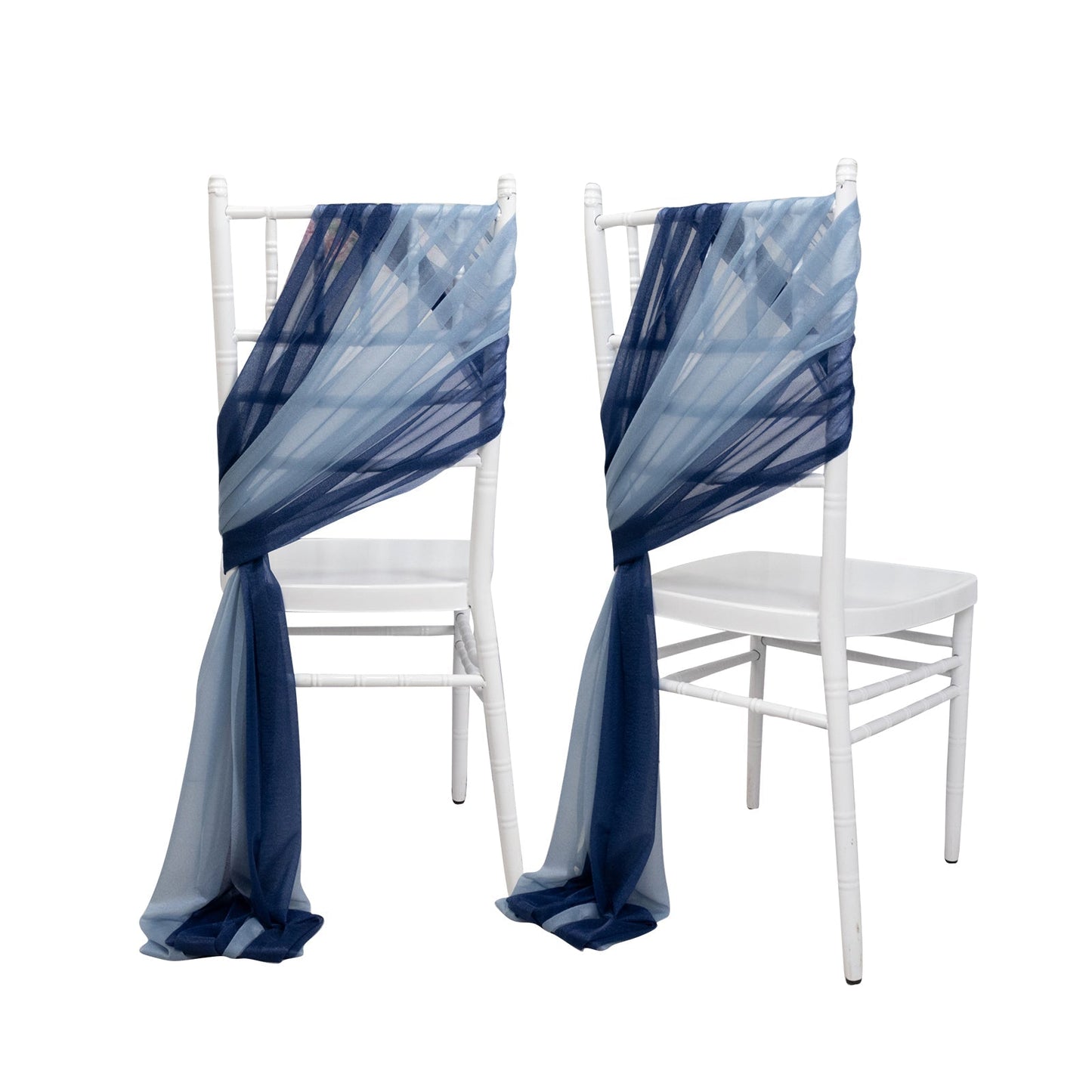 20-Pack Sheer Chair Drape Decor in Navy Blue and Dusty Blue â€“ 9ft Shimmer Sash, Wrinkle-Free